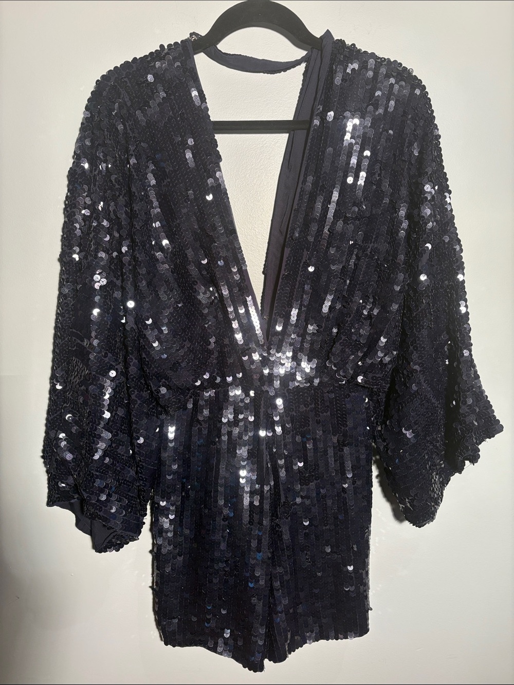 ASOS Navy Sequin Wrap Romper